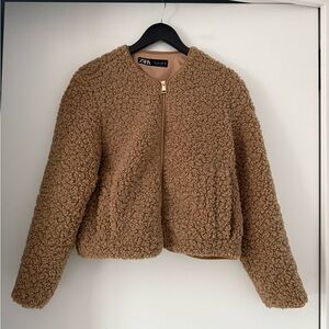 Zara Brown Fleece Bomber Jacket